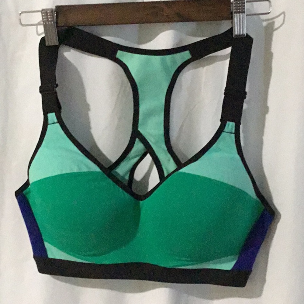 Victoria's Secret Green and Blue Sports Bra with Geometric Racerback